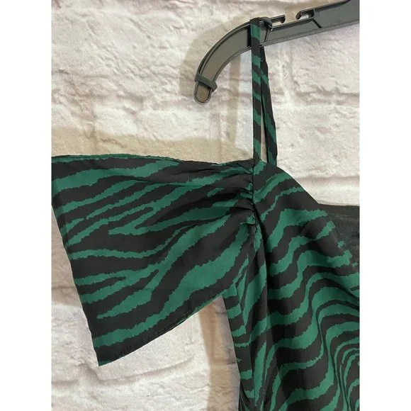 NEW Nasty Gal We'll See you Cowl Zebra Mini Dress 6 Green Black Polyester 9274 - Picture 5 of 9